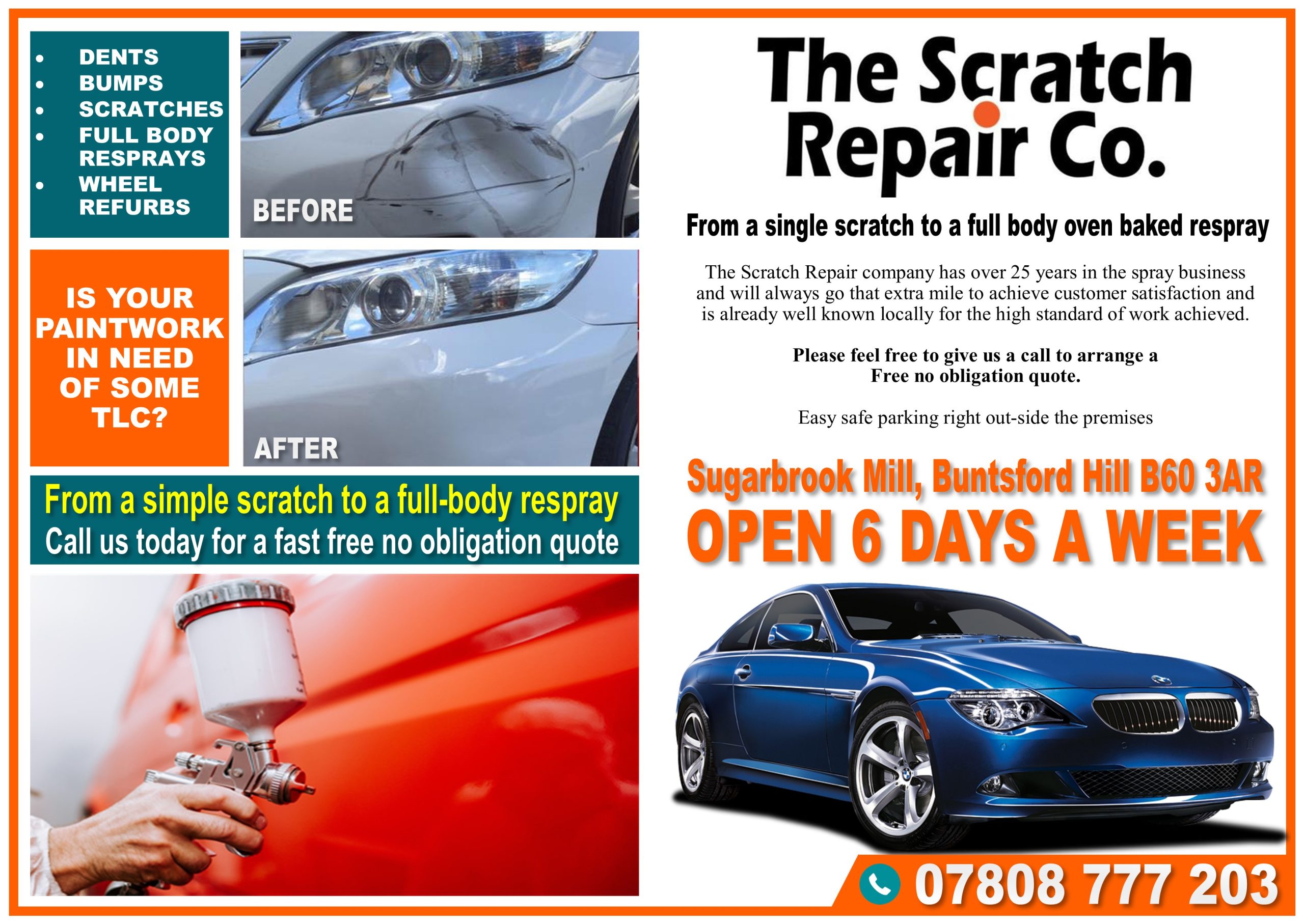 The Scratch Repair Co full oven baked resprays , scratch repairs body shop bromsgrove